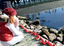 Baku residents bringing flowers to Seaside Boulevard to honor missing oil workers.  Azerbaijan, Dec.07, 2015